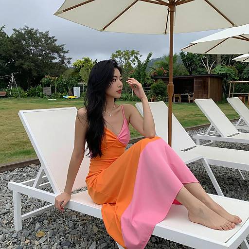 Relaxing Woman in Colorful Summer Attire