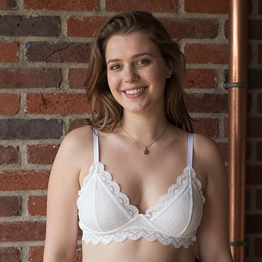 Smiling Woman in Lace Trimmed Bra