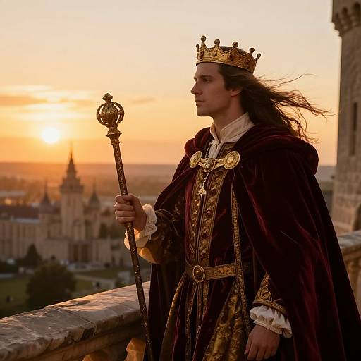 Majestic King on Castle Balcony