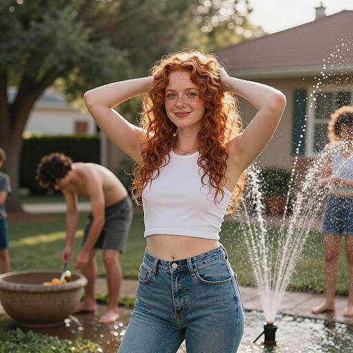 Joyful Woman in Sunlit Suburban Scene