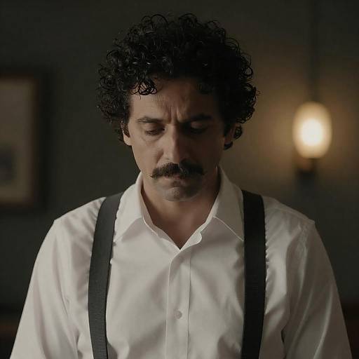 Middle-aged man with mustache in white shirt