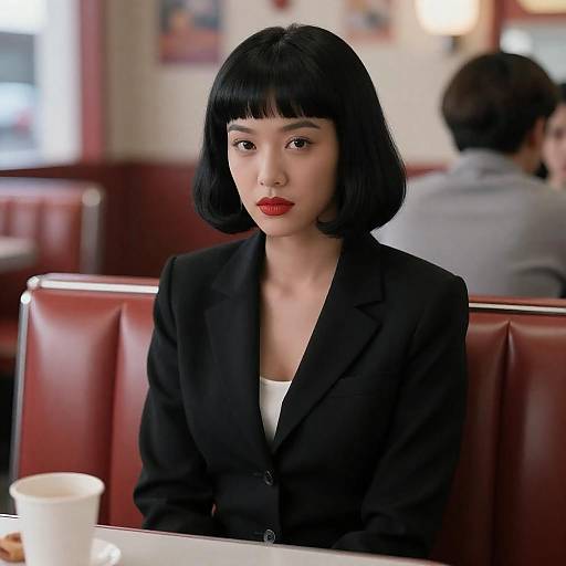 Woman in Pulp Fiction Style Outfit at Diner