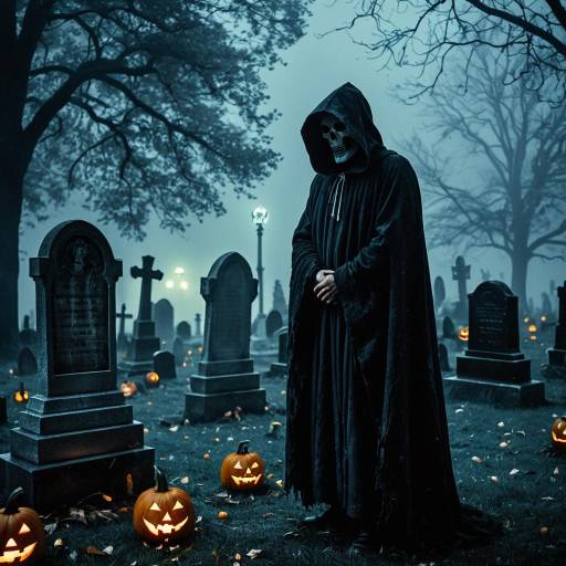 Eerie Foggy Graveyard with Jack-o'-Lanterns