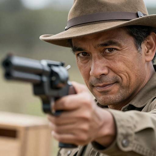 Intense Close-Up of Man with Revolver