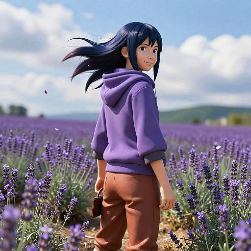 Intricate Hinata in Lavender Flower Field