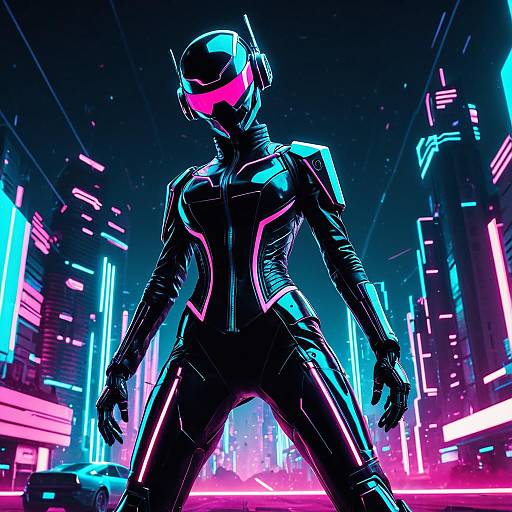 Cyberpunk Android Assassin in Neon City