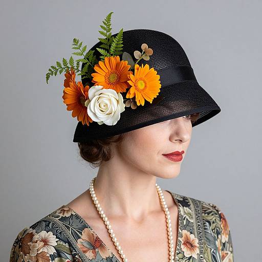 Vintage 1920s Cloche Hat with Flowers