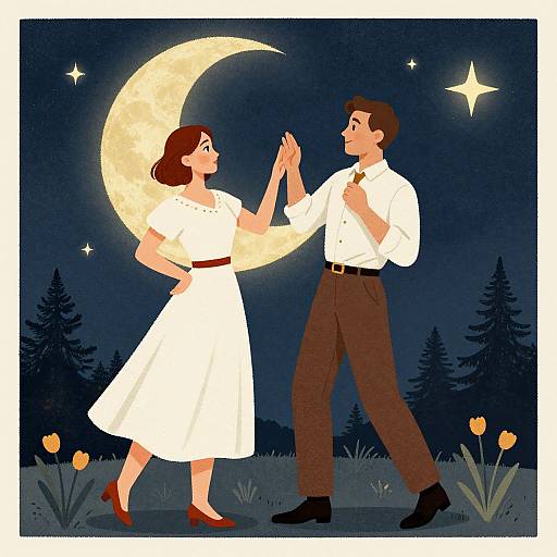 Vintage Couple Under Moon and Stars
