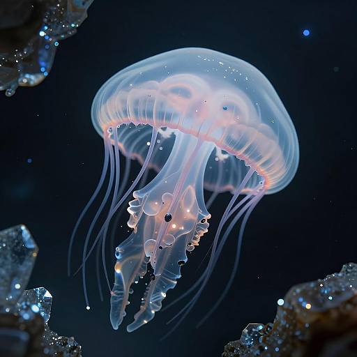 Luminescent Jellyfish in Crystalline Caverns