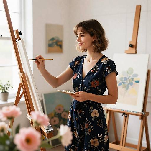 Artist in Studio with Floral Elegance