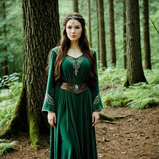 Woman in Green Medieval Fantasy Dress in Forest