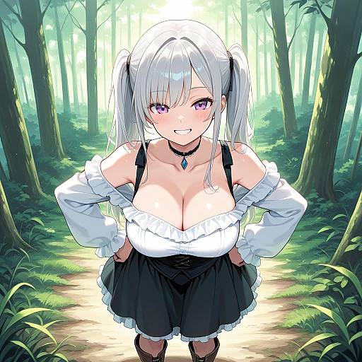 Silver-Haired Girl in Forest