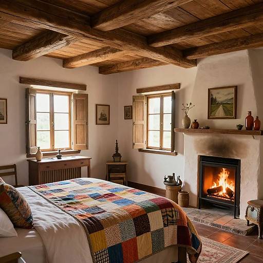 Cozy Rustic Bedroom with Fireplace