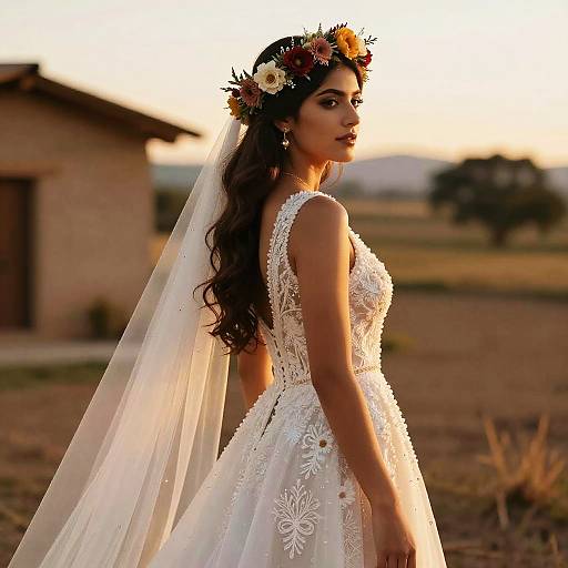 Latina Bride with Rustic Floral Crown