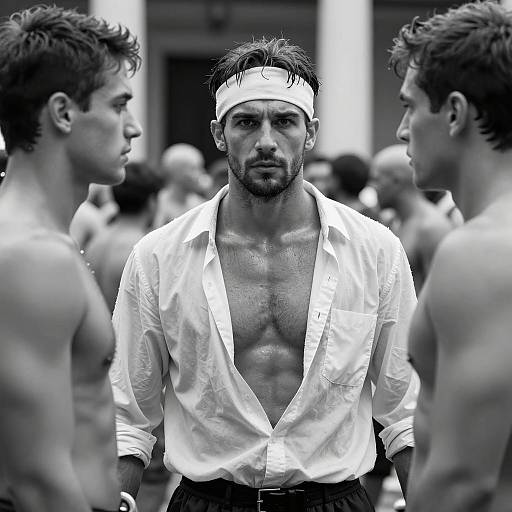 Intense Muscular Man in Black-and-White