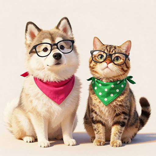 Whimsical Eskimo Dog & Forest Cat