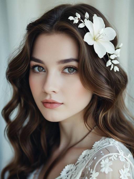 Portrait of Young Woman with White Flower Accessory