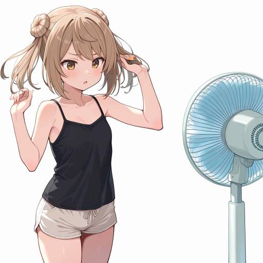 Cute Girl with Double Buns and Fan