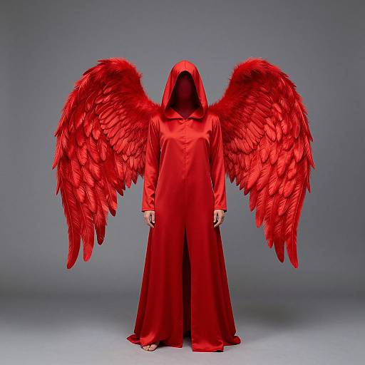 Red Angel Costume with Feathered Wings