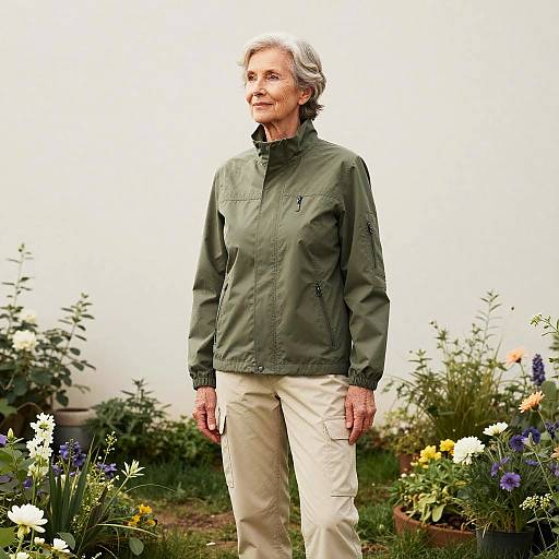 Elderly Female Gardener in Modern Fashion