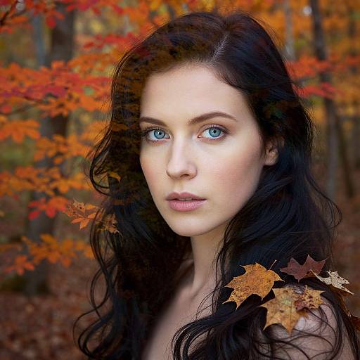 Enigmatic Woman in Autumn Leaves