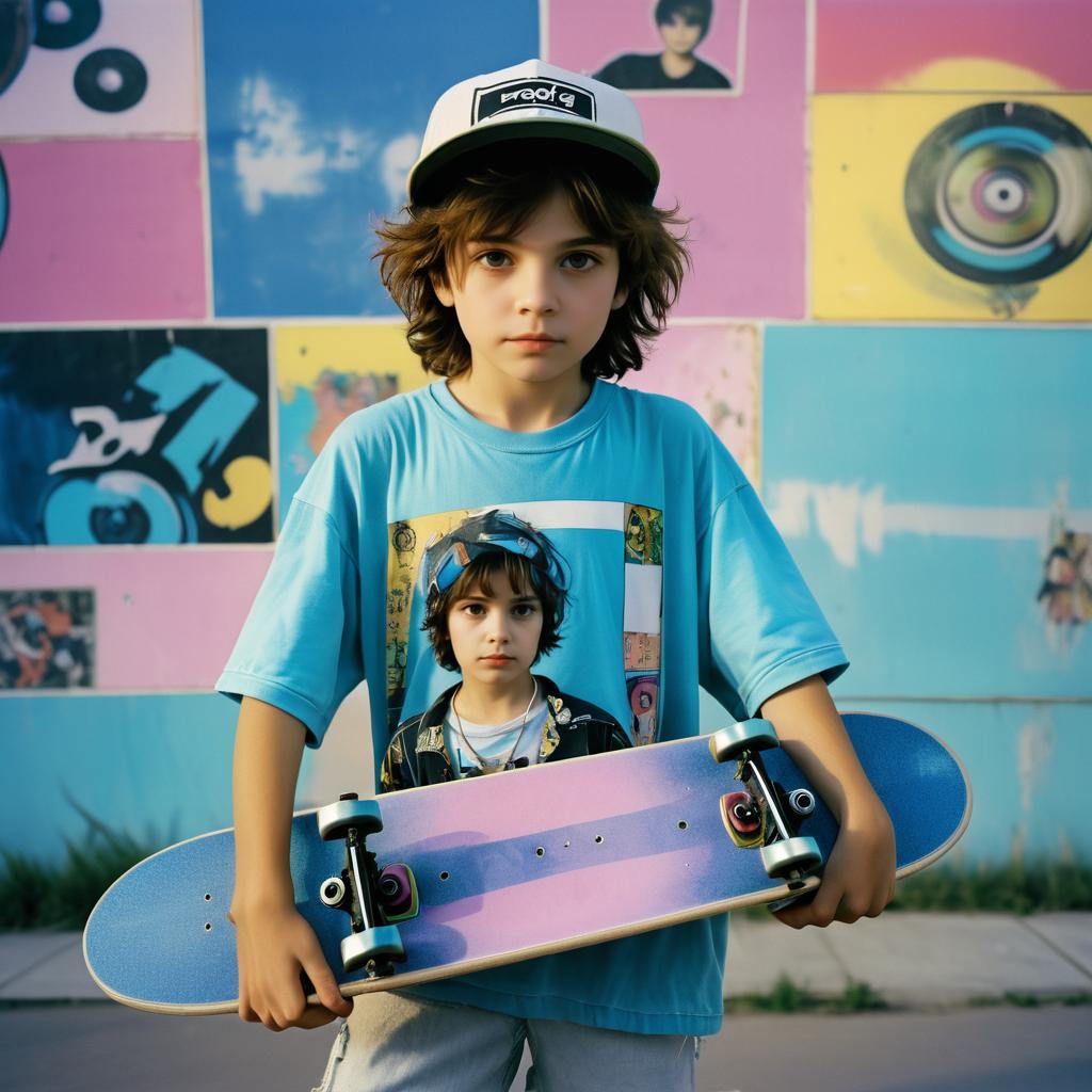 Neo-Pop Portrait of Skateboarding Boy