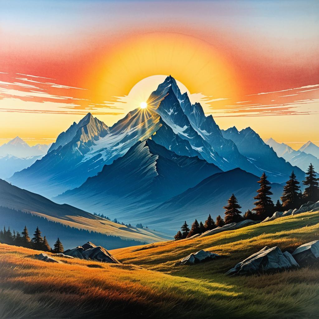 Majestic Sunrise Mountain Chromolithography