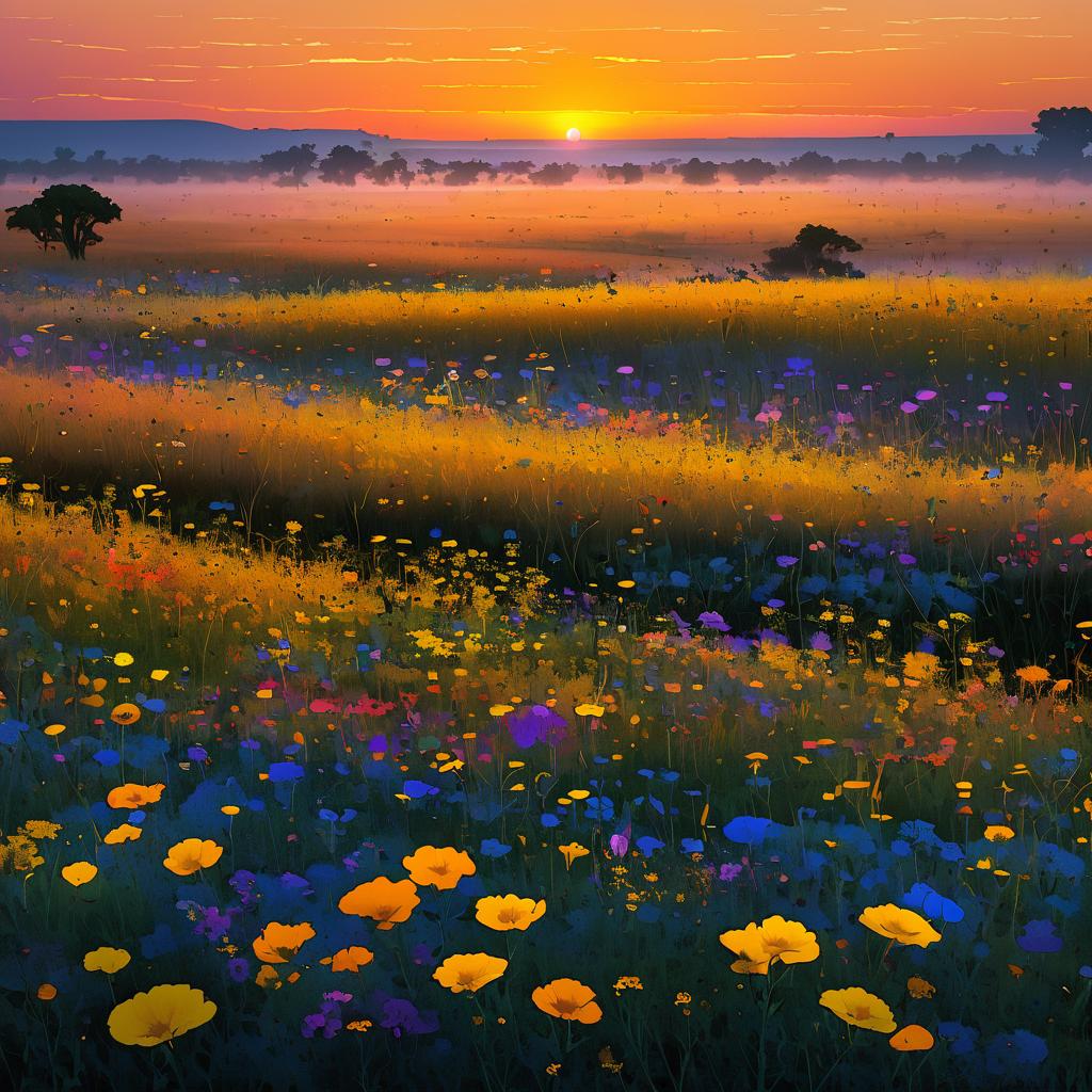 Twilight Mist Over Golden Savannah Fields