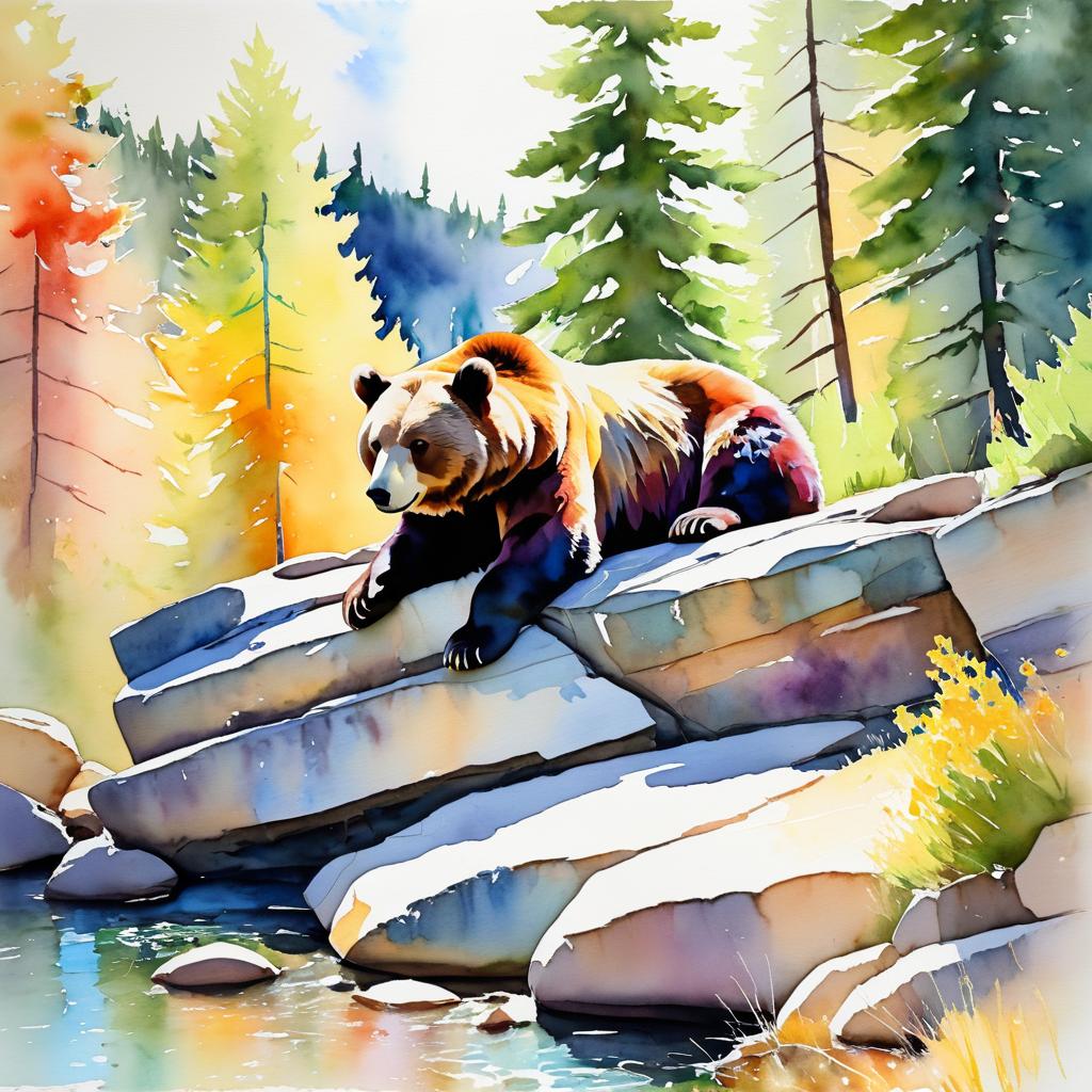 Vibrant Watercolor of a Sleepy Bear