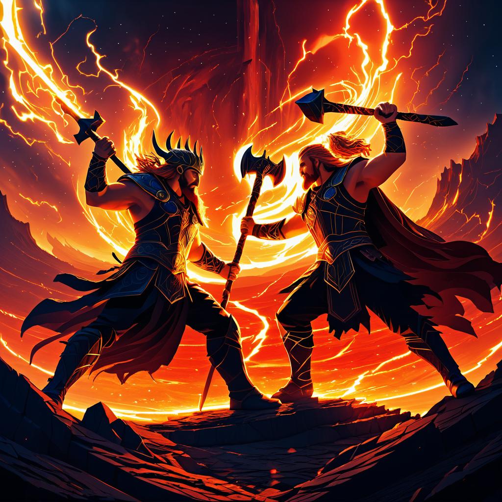 Epic Battle of Norse Gods in Asgard