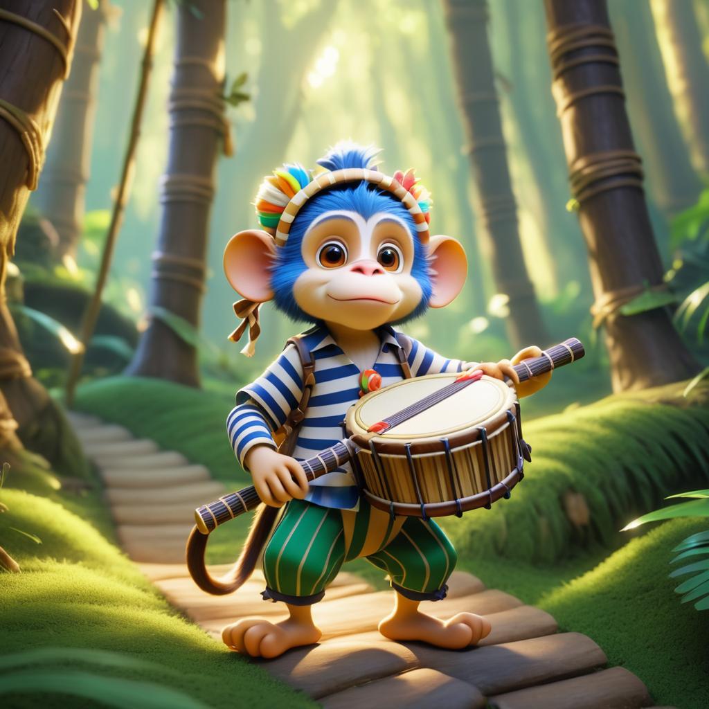 Whimsical Monkey Bard in Fantasy Forest