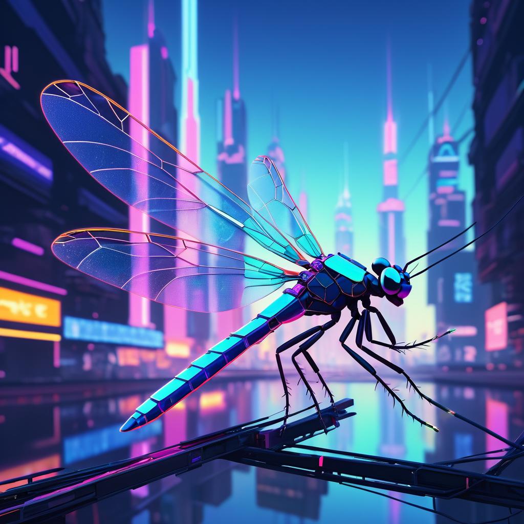 Vibrant Crystalline Dragonfly in Dystopia