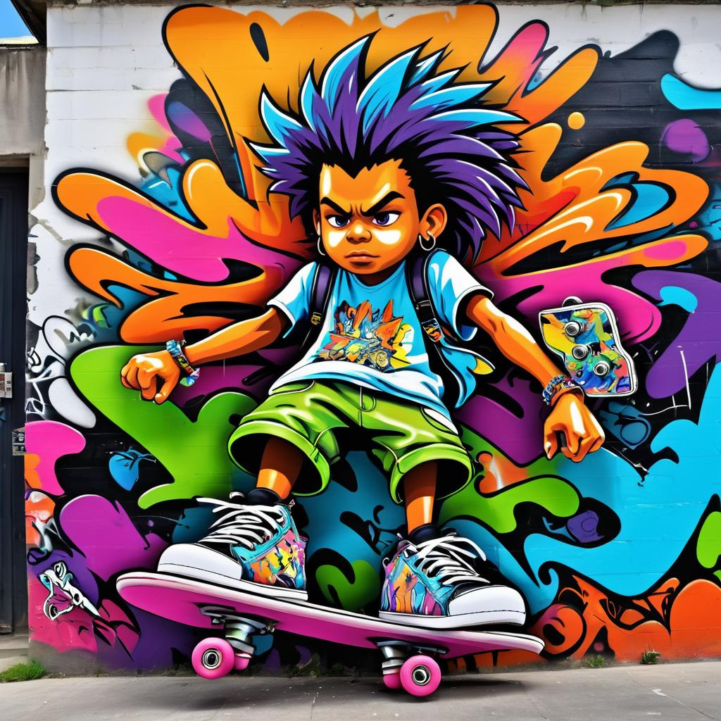 Bold Cartoon Graffiti of Skateboarder