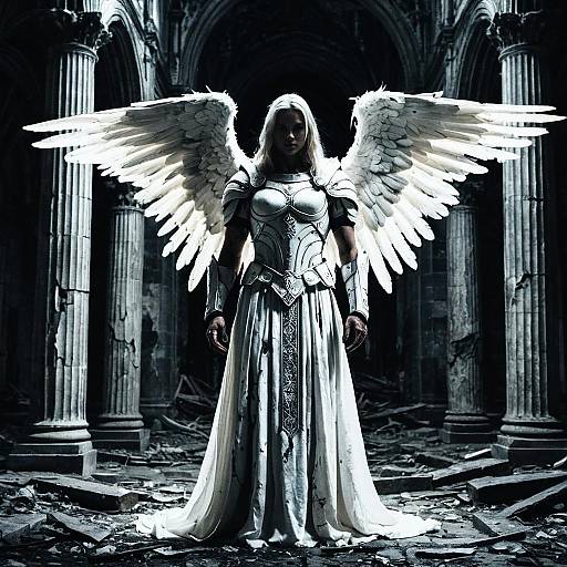 Glowing Angelic Warrior in Ancient Cathedral