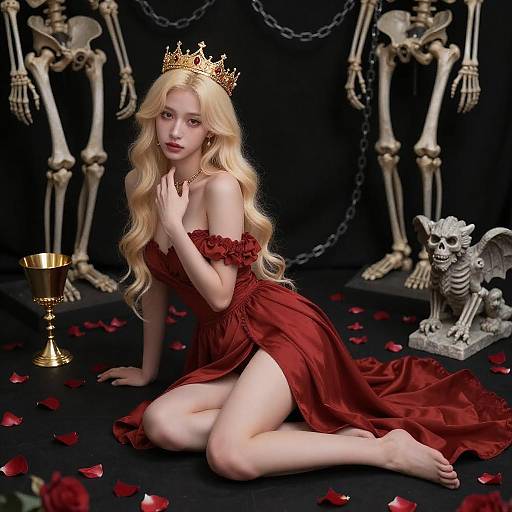 Regal Woman Amid Gothic Elements