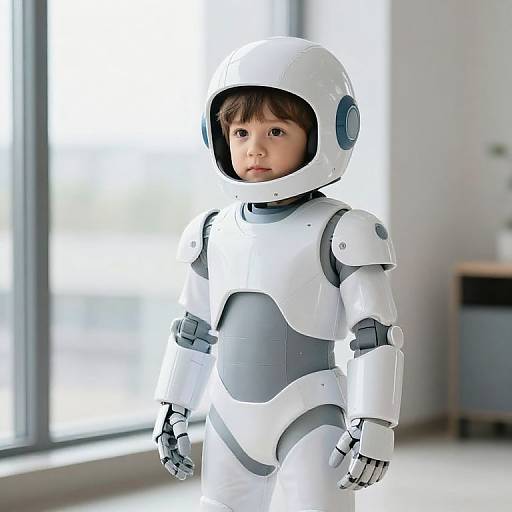 Boy in White Robot Suit
