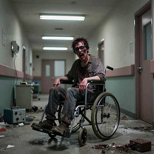 Glasses-Wearing Zombie in Ruined Hospital