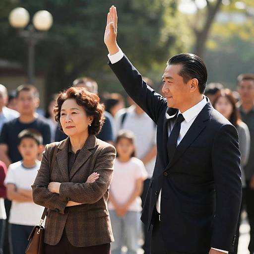 Dynamic Scene of Celebration in City