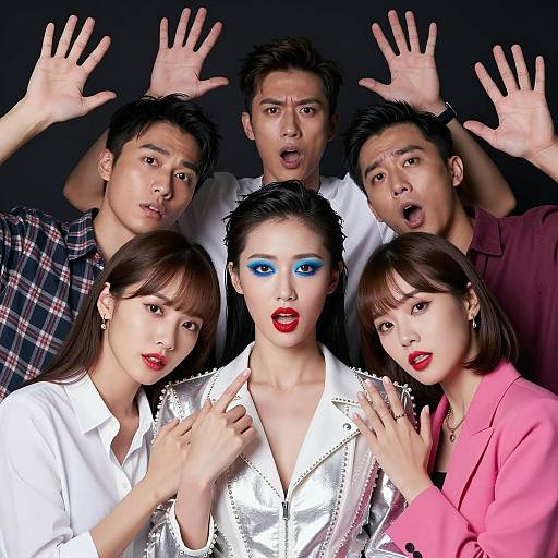 Expressive Group Portrait with Dramatic Makeup