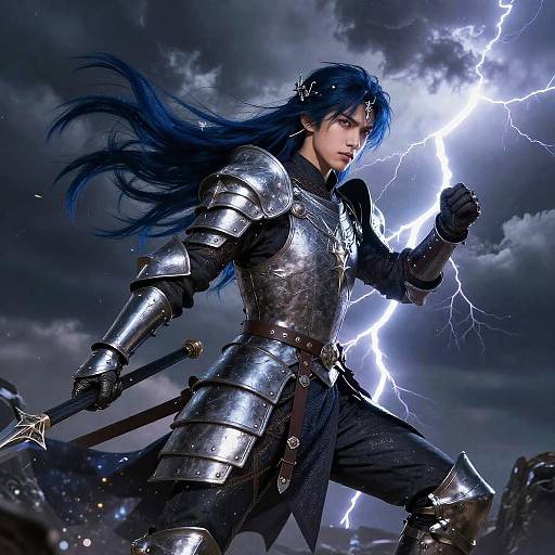 Fantasy Warrior with Stormy Armor