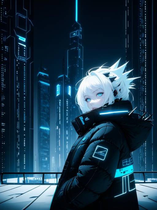 Cyberpunk Woman in Futuristic Cityscape