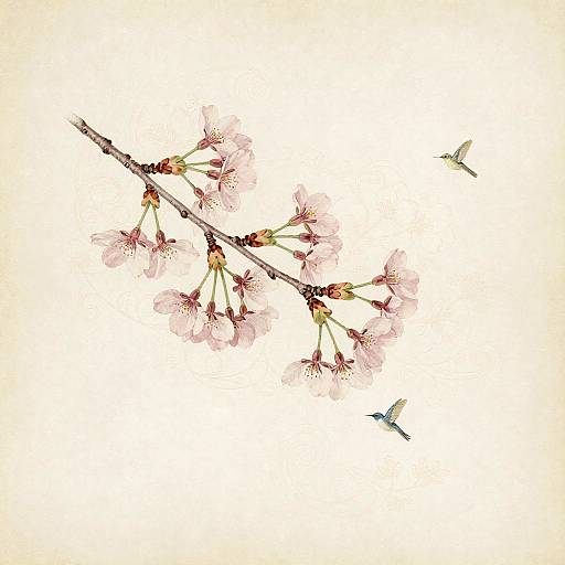 Vintage Cherry Blossom Botanical Art