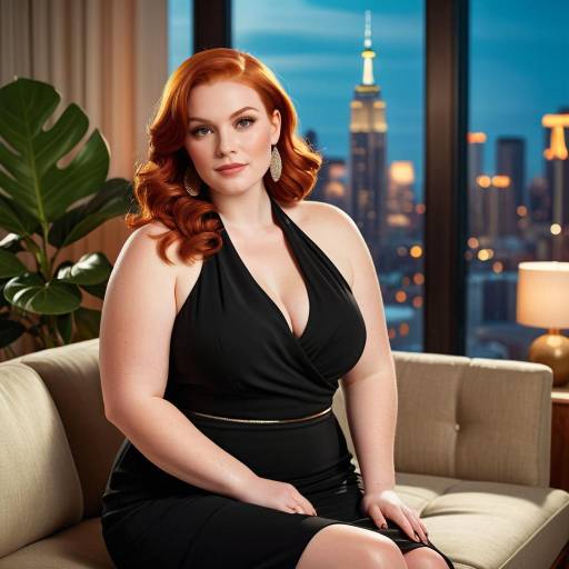 Glamorous Plus-Size Redhead in City Lights
