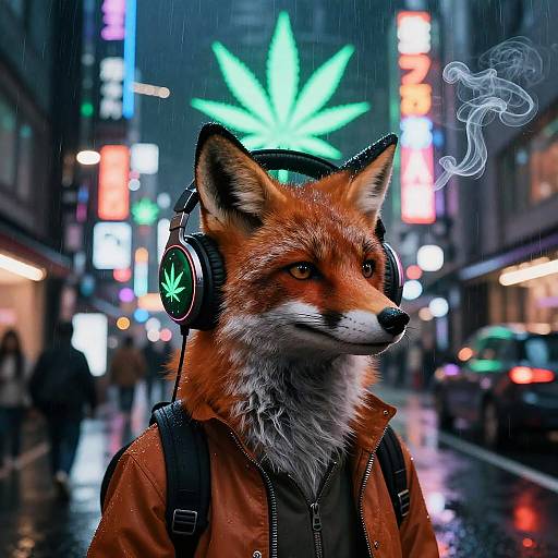 Jovial Cyberpunk Fox in Neon Tokyo