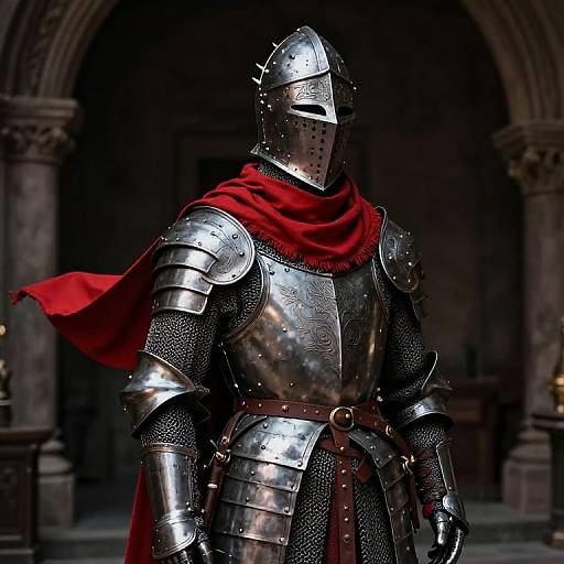 Medieval Armored Mannequin with Red Scarf