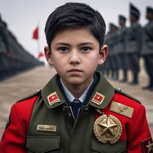 Young Soldier Holding Red Flag