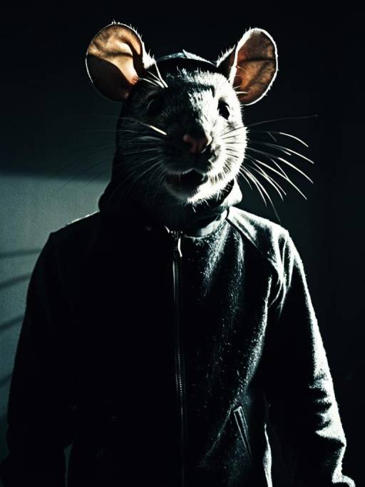 Man in Rat Costume with Dramatic Shadows