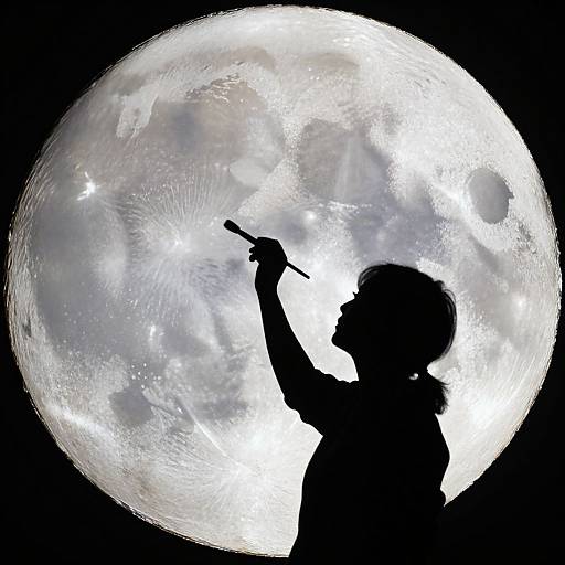 Silhouetted Artist Painting the Moon