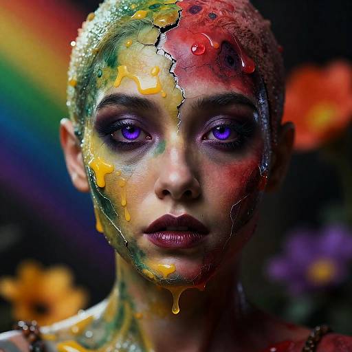 Melting Skin Portrait of Woman with Purple Eyes