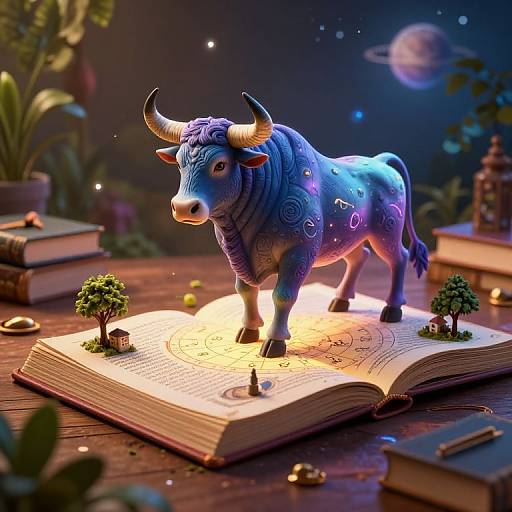 Surreal Taurus Zodiac Scene Indoors